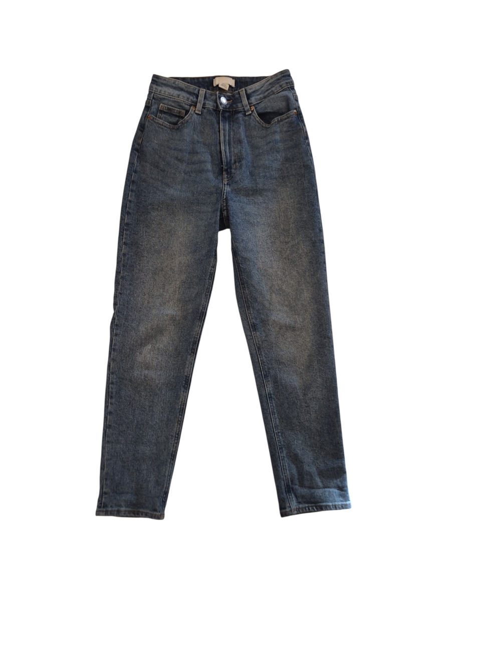 H&M High-Rise Straight Jeans in Faded Dark Blue